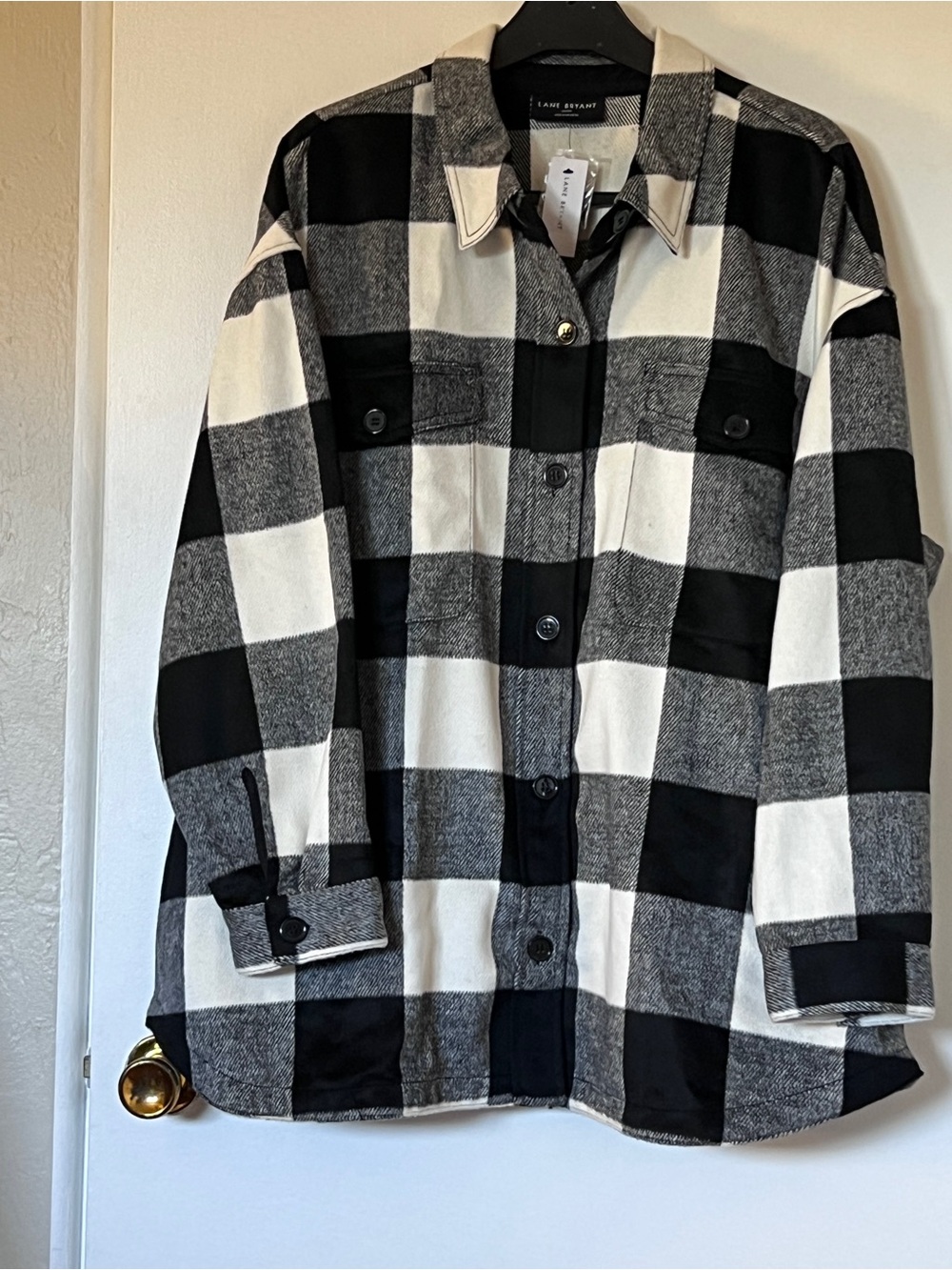 Lane Bryant Black and White Buffalo-Check Shirt Jacket NWT